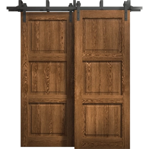 Sliding Closet Barn Bypass Doors 36 x 80 inches | Ego 5010 Cognac Oak Veneer | Modern 6.6ft Rails Hardware Set | Wood Solid Bedroom Wardrobe Doors