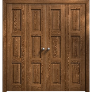 Sliding Closet Double Bi-fold Doors 72 x 80 inches | Ego 5010 Cognac Oak Veneer | Sturdy Tracks Moldings Trims Hardware Set | Wood Solid Bedroom Wardrobe Doors