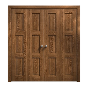 Sliding Closet Double Bi-fold Doors 96 x 80 inches | Ego 5010 Cognac Oak Veneer | Sturdy Tracks Moldings Trims Hardware Set | Wood Solid Bedroom Wardrobe Doors