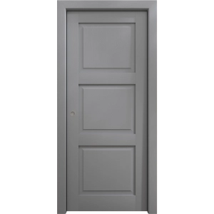 Sliding Pocket Door 18 x 84 inches | Ego 5010 Painted Grey Oak | Kit Rail Hardware | Solid Wood Interior Bedroom Modern Doors