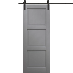 Modern Barn Door 18 x 80 inches | Ego 5010 Painted Grey Oak | 6.6FT Rail Track Heavy Hardware Set | Solid Panel Interior Doors