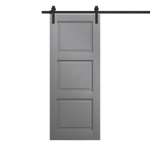 Modern Barn Door 18 x 84 inches | Ego 5010 Painted Grey Oak | 6.6FT Rail Track Heavy Hardware Set | Solid Panel Interior Doors