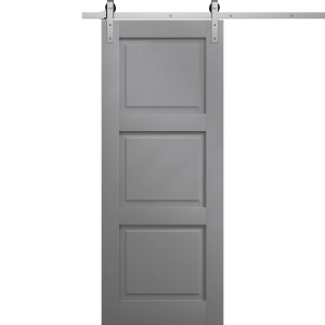 Modern Barn Door 18 x 80 inches | Ego 5010 Painted Grey Oak | 6.6FT Silver Rail Track Heavy Hardware Set | Solid Panel Interior Doors