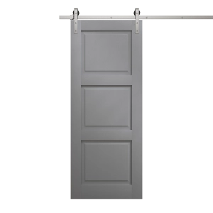 Modern Barn Door 42 x 84 inches | Ego 5010 Painted Grey Oak | 8FT Silver Rail Track Heavy Hardware Set | Solid Panel Interior Doors