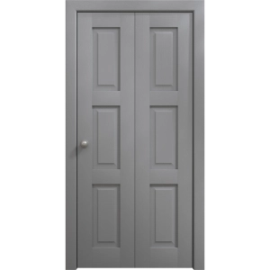 Sliding Closet Bi-fold Doors 36 x 80 inches | Ego 5010 Painted Grey Oak | Sturdy Tracks Moldings Trims Hardware Set | Wood Solid Bedroom Wardrobe Doors