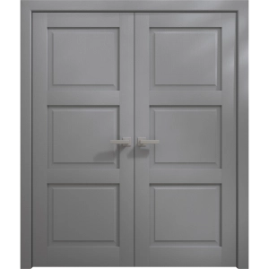 Interior Solid French Double Doors 36 x 80 inches | Ego 5010 Painted Grey Oak | Wood Interior Solid Panel Frame | Closet Bedroom Modern Doors