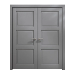 Interior Solid French Double Doors 48 x 96 inches | Ego 5010 Painted Grey Oak | Wood Interior Solid Panel Frame | Closet Bedroom Modern Doors
