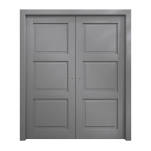 Sliding French Double Pocket Doors 56 x 96 inches | Ego 5010 Painted Grey Oak | Kit Rail Hardware | Solid Wood Interior Bedroom Modern Doors