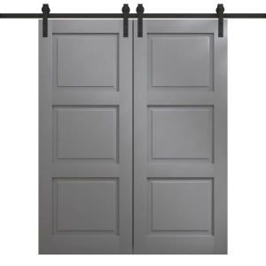 Modern Double Barn Door 36 x 80 inches | Ego 5010 Painted Grey Oak | 13FT Rail Track Set | Solid Panel Interior Doors