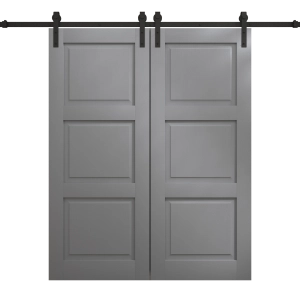 Modern Double Barn Door 60 x 80 inches | Ego 5010 Painted Grey Oak | 13FT Rail Track Set | Solid Panel Interior Doors