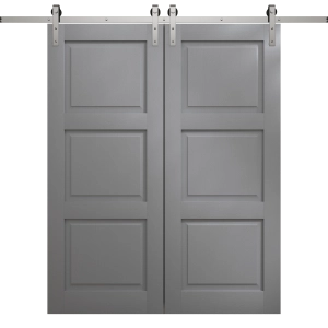 Modern Double Barn Door 36 x 80 inches | Ego 5010 Painted Grey Oak | 13FT Silver Rail Track Set | Solid Panel Interior Doors