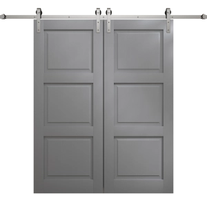 Modern Double Barn Door 72 x 80 inches | Ego 5010 Painted Grey Oak | 13FT Silver Rail Track Set | Solid Panel Interior Doors
