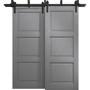 Sliding Closet Barn Bypass Doors 36 x 80 inches | Ego 5010 Painted Grey Oak | Modern 6.6ft Rails Hardware Set | Wood Solid Bedroom Wardrobe Doors