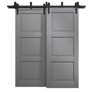 Sliding Closet Barn Bypass Doors 56 x 80 inches | Ego 5010 Painted Grey Oak | Modern 6.6ft Rails Hardware Set | Wood Solid Bedroom Wardrobe Doors