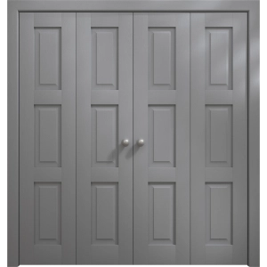Sliding Closet Double Bi-fold Doors 72 x 80 inches | Ego 5010 Painted Grey Oak | Sturdy Tracks Moldings Trims Hardware Set | Wood Solid Bedroom Wardrobe Doors