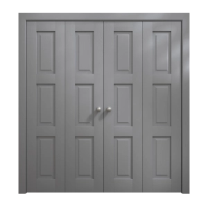 Sliding Closet Double Bi-fold Doors 72 x 84 inches | Ego 5010 Painted Grey Oak | Sturdy Tracks Moldings Trims Hardware Set | Wood Solid Bedroom Wardrobe Doors