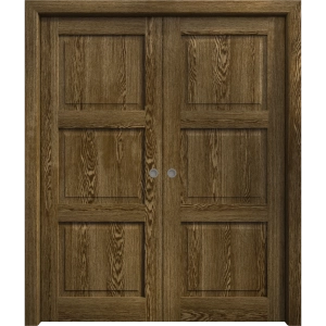 Sliding French Double Pocket Doors 36 x 80 inches | Ego 5010 Marble Oak | Kit Rail Hardware | Solid Wood Interior Bedroom Modern Doors