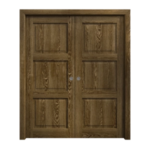 Sliding French Double Pocket Doors 72 x 84 inches | Ego 5010 Marble Oak | Kit Rail Hardware | Solid Wood Interior Bedroom Modern Doors