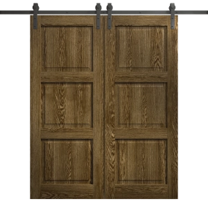 Modern Double Barn Door 36 x 80 inches | Ego 5010 Marble Oak | 13FT Rail Track Set | Solid Panel Interior Doors