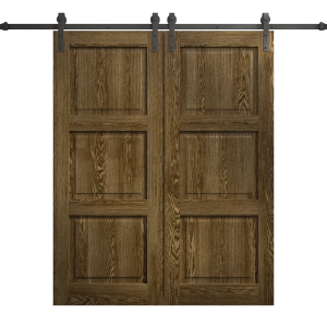 Modern Double Barn Door 72 x 84 inches | Ego 5010 Marble Oak | 13FT Rail Track Set | Solid Panel Interior Doors