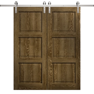 Modern Double Barn Door 36 x 80 inches | Ego 5010 Marble Oak | 13FT Silver Rail Track Set | Solid Panel Interior Doors