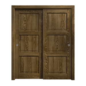 Sliding Closet Bypass Doors 60 x 80 inches | Ego 5010 Marble Oak | Rails Hardware Set | Wood Solid Bedroom Wardrobe Doors