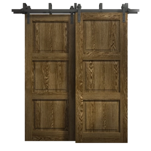 Sliding Closet Barn Bypass Doors 48 x 80 inches | Ego 5010 Marble Oak | Modern 6.6ft Rails Hardware Set | Wood Solid Bedroom Wardrobe Doors