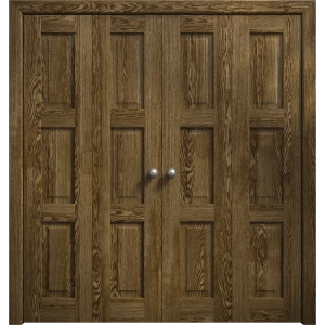 Sliding Closet Double Bi-fold Doors 72 x 80 inches | Ego 5010 Marble Oak | Sturdy Tracks Moldings Trims Hardware Set | Wood Solid Bedroom Wardrobe Doors