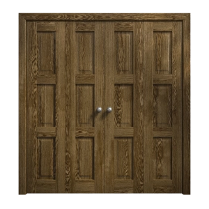 Sliding Closet Double Bi-fold Doors 96 x 80 inches | Ego 5010 Marble Oak | Sturdy Tracks Moldings Trims Hardware Set | Wood Solid Bedroom Wardrobe Doors