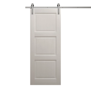 Modern Barn Door 18 x 84 inches | Ego 5010 Painted White Oak | 6.6FT Silver Rail Track Heavy Hardware Set | Solid Panel Interior Doors