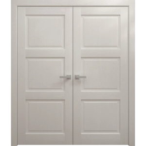 Interior Solid French Double Doors 36 x 80 inches | Ego 5010 Painted White Oak | Wood Interior Solid Panel Frame | Closet Bedroom Modern Doors