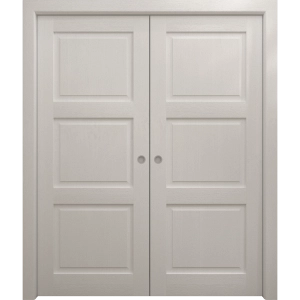 Sliding French Double Pocket Doors 36 x 80 inches | Ego 5010 Painted White Oak | Kit Rail Hardware | Solid Wood Interior Bedroom Modern Doors