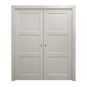 Sliding French Double Pocket Doors 64 x 80 inches | Ego 5010 Painted White Oak | Kit Rail Hardware | Solid Wood Interior Bedroom Modern Doors