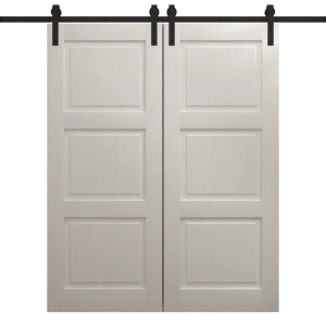 Modern Double Barn Door 36 x 80 inches | Ego 5010 Painted White Oak | 13FT Rail Track Set | Solid Panel Interior Doors