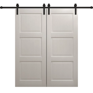 Modern Double Barn Door 48 x 84 inches | Ego 5010 Painted White Oak | 13FT Rail Track Set | Solid Panel Interior Doors