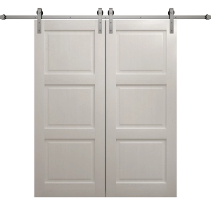 Modern Double Barn Door 56 x 80 inches | Ego 5010 Painted White Oak | 13FT Silver Rail Track Set | Solid Panel Interior Doors