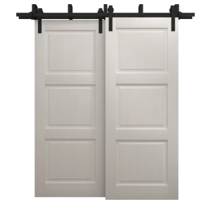 Sliding Closet Barn Bypass Doors 36 x 84 inches | Ego 5010 Painted White Oak | Modern 6.6ft Rails Hardware Set | Wood Solid Bedroom Wardrobe Doors