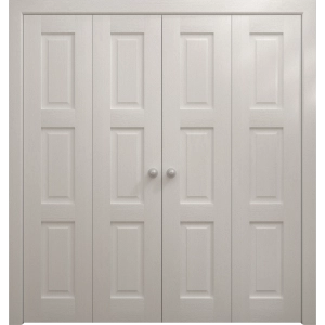 Sliding Closet Double Bi-fold Doors 72 x 80 inches | Ego 5010 Painted White Oak | Sturdy Tracks Moldings Trims Hardware Set | Wood Solid Bedroom Wardrobe Doors