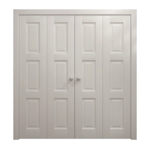 Sliding Closet Double Bi-fold Doors 96 x 96 inches | Ego 5010 Painted White Oak | Sturdy Tracks Moldings Trims Hardware Set | Wood Solid Bedroom Wardrobe Doors