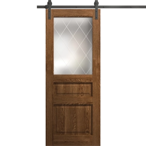 Modern Barn Door 18 x 80 inches | Ego 5011 Cognac Oak Veneer | 6.6FT Rail Track Heavy Hardware Set | Solid Panel Interior Doors