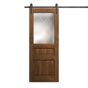 Modern Barn Door 24 x 96 inches | Ego 5011 Cognac Oak Veneer | 6.6FT Rail Track Heavy Hardware Set | Solid Panel Interior Doors