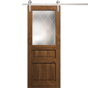 Modern Barn Door 18 x 80 inches | Ego 5011 Cognac Oak Veneer | 6.6FT Silver Rail Track Heavy Hardware Set | Solid Panel Interior Doors