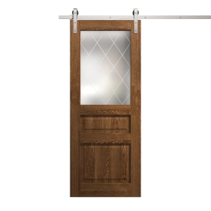 Modern Barn Door 42 x 84 inches | Ego 5011 Cognac Oak Veneer | 8FT Silver Rail Track Heavy Hardware Set | Solid Panel Interior Doors