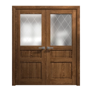 Interior Solid French Double Doors 72 x 80 inches | Ego 5011 Cognac Oak Veneer | Wood Interior Solid Panel Frame | Closet Bedroom Modern Doors