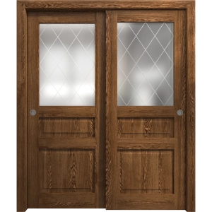 Sliding Closet Bypass Doors 36 x 80 inches | Ego 5011 Cognac Oak Veneer | Rails Hardware Set | Wood Solid Bedroom Wardrobe Doors