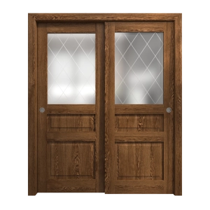 Sliding Closet Bypass Doors 36 x 96 inches | Ego 5011 Cognac Oak Veneer | Rails Hardware Set | Wood Solid Bedroom Wardrobe Doors