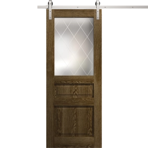 Modern Barn Door 18 x 80 inches | Ego 5011 Marble Oak | 6.6FT Silver Rail Track Heavy Hardware Set | Solid Panel Interior Doors