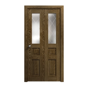 Sliding Closet Bi-fold Doors 56 x 84 inches | Ego 5011 Marble Oak | Sturdy Tracks Moldings Trims Hardware Set | Wood Solid Bedroom Wardrobe Doors