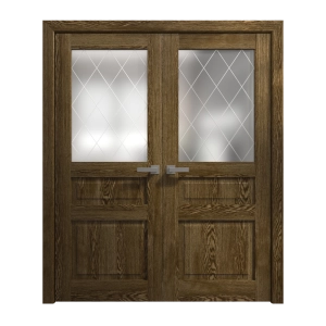 Interior Solid French Double Doors 56 x 80 inches | Ego 5011 Marble Oak | Wood Interior Solid Panel Frame | Closet Bedroom Modern Doors