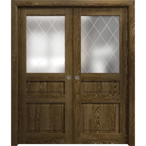 Sliding French Double Pocket Doors 36 x 80 inches | Ego 5011 Marble Oak | Kit Rail Hardware | Solid Wood Interior Bedroom Modern Doors